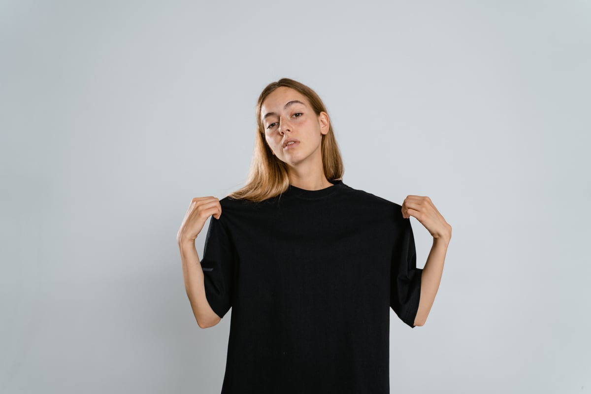 Woman in Black Crew Neck T-shirt